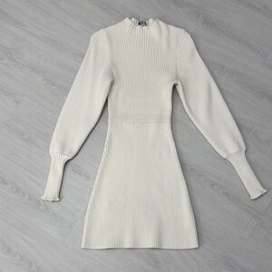 Elegant Cream Ribbed Knit Dress